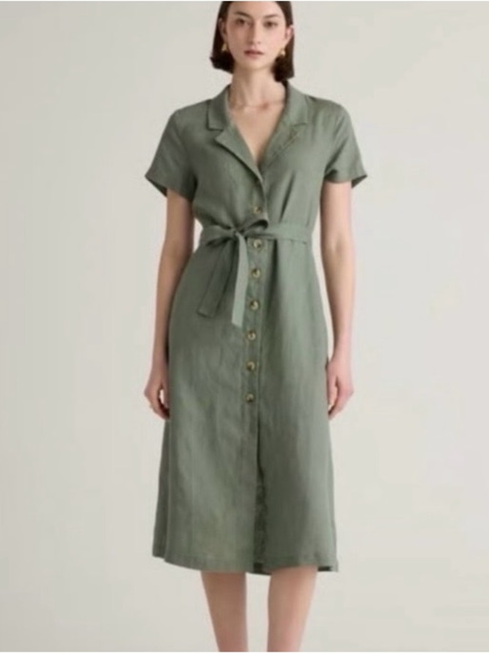 Quince Olive Linen Button front Dress